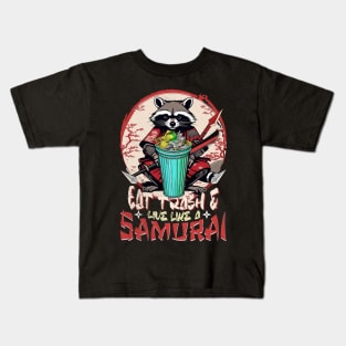 Racoon Eat Trash a Japanese Samurai Aesthetic Kids T-Shirt